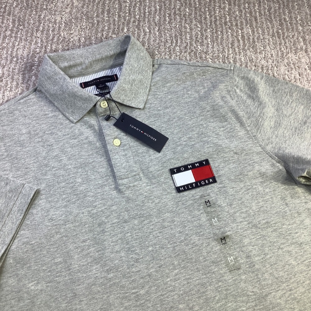 Tommy Hilfiger Mens Heather Grey Regular Fit Short Sleeve Polo Shirt Size M NWT